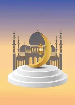 Vector design of Eid Mubarak Islamic mosque background elements, a crescent on Illustrazione stock