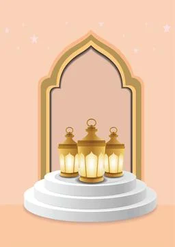 Vector design of Eid Mubarak Islamic background with elements, lanterns on white イラスト素材