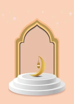 Vector design of Eid Mubarak Islamic background with elements, crescent on white Illustrazione stock