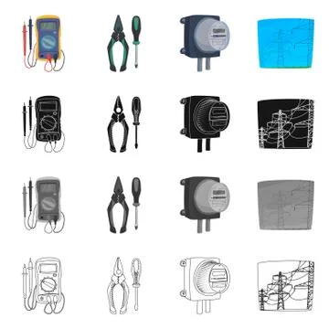 Vector design of electricity and electric icon. Collection of electricity and Stock Illustration