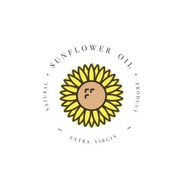 Vector design element and icon in linear style - sunflower oil - healthy vegan Stock Illustration