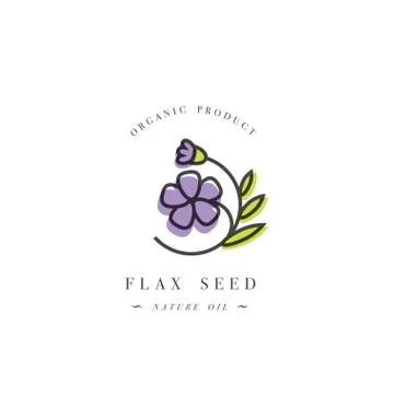 Vector design element and icon in linear style - flax seed oil - healthy vegan Stock Illustration