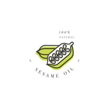 Vector design element and icon in linear style - sesame seed oil - healthy vegan Stock Illustration