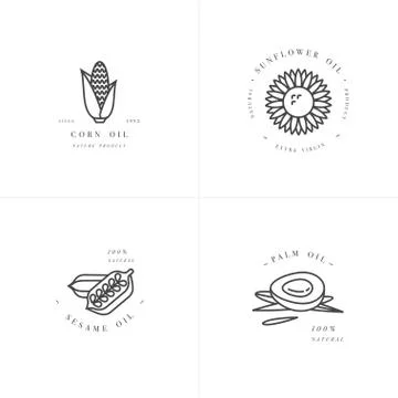 Vector design element and icon in linear style - rapeseed oil - healthy vegan Stock Illustration