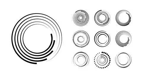 Vector design elements. Abstract geometric lines form dynamic circular patterns Stock Illustration