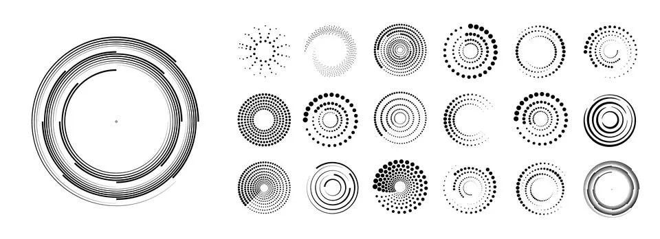 Vector design elements. Futuristic geometric patterns with spiral motion and Stock Illustration