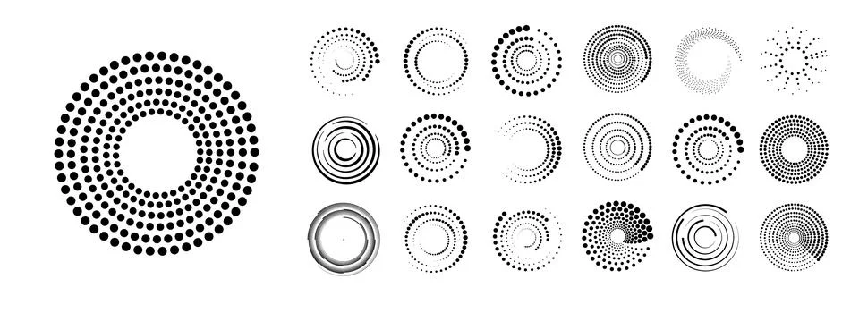 Vector design elements. Futuristic geometric patterns with spiral motion and Stock Illustration