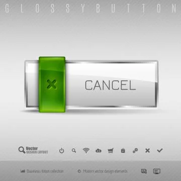 Vector design elements Green and gray glossy button with set of icons Stock Illustration