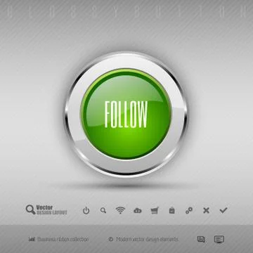 Vector design elements Green and chrome glossy button. Stock Illustration
