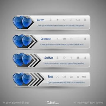 Vector design elements for infographics. Business tabs with valentines hearts Illustrazione stock