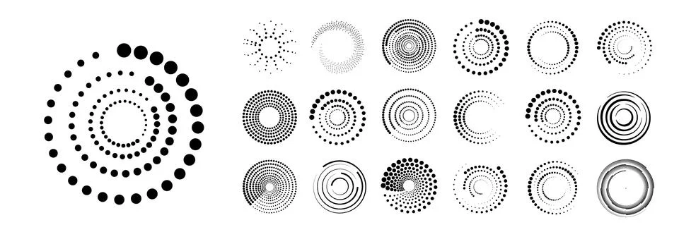 Vector design elements. Radial line patterns create striking geometric shapes Stock Illustration
