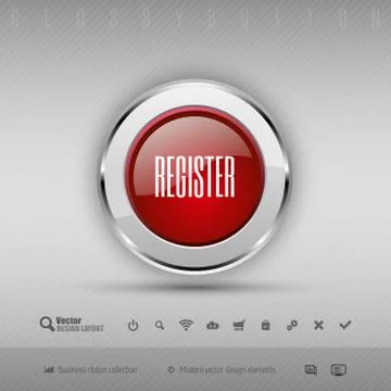 Vector design elements Red and gray glossy button with set of icons Illustrazione stock