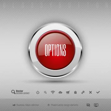 Vector design elements Red and gray glossy button with set of icons 스톡 일러스트