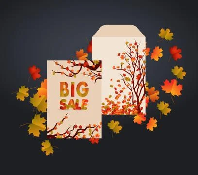 Vector design envelope, card and autumn leaves. It can be used as invitation  Stock Illustration