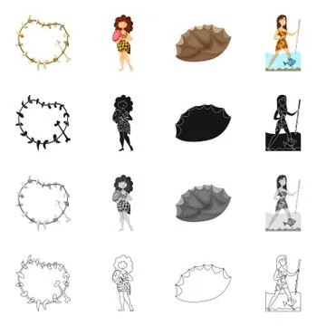 Vector design of evolution and prehistory logo. Collection of evolution and Stock Illustration