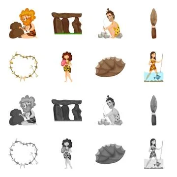 Vector design of evolution and prehistory symbol. Collection of evolution and Stock Illustration