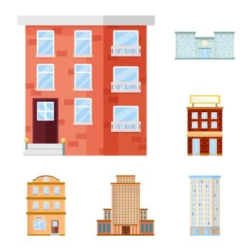 Vector design of facade and building symbol. Set of facade and exterior stock Ilustración de archivo