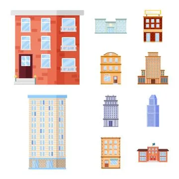 Vector design of facade and building icon. Collection of facade and exterior Ilustración de archivo