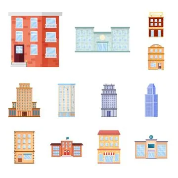 Vector design of facade and building icon. Set of facade and exterior stock Ilustración de archivo