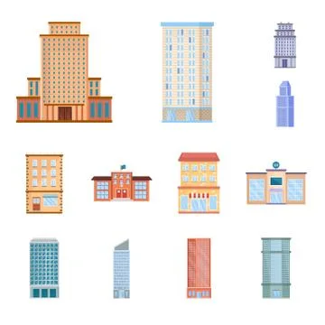 Vector design of facade and building icon. Set of facade and exterior stock Ilustración de archivo