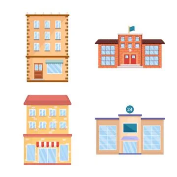Vector design of facade and building symbol. Set of facade and exterior stock Ilustración de archivo