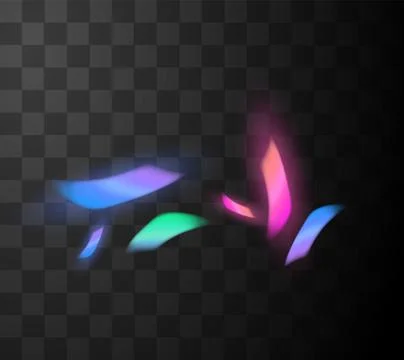Vector design of flying neon confetti on a transparent black background. Stock Illustration