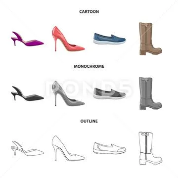 Vector design of footwear and woman symbol. Collection of footwear and foot Stock Illustration