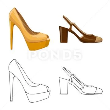 Vector design of footwear and woman icon. Collection of footwear and foot stock Stock Illustration