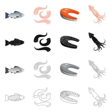 Vector design of fresh and restaurant logo. Collection of fresh and marine stock Stock Illustration