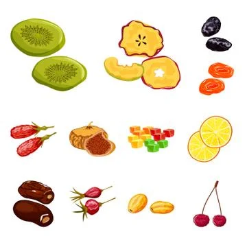 Vector design of fruit and dried symbol. Set of fruit and food vector icon for Stock Illustration
