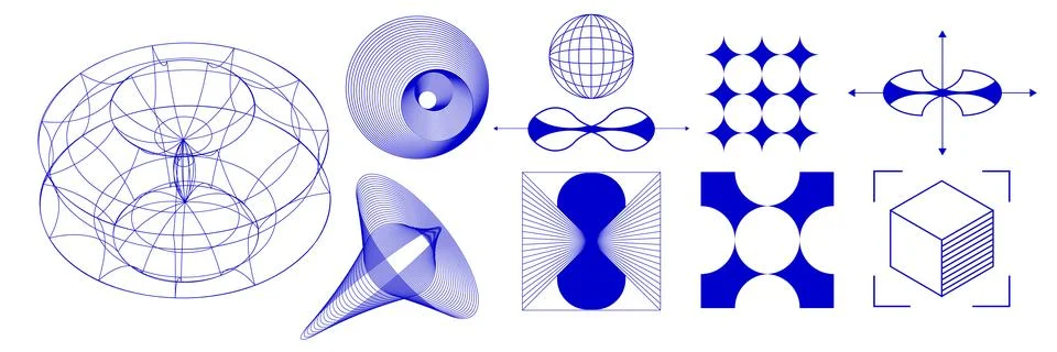 Vector design, futuristic graphics. Composition of toroidal and spiraling Stock Illustration