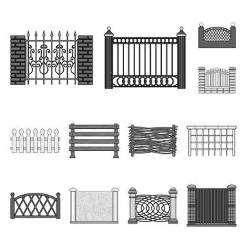 Vector design of gate and fence sign. Collection of gate and wall stock symbol Illustrazione stock