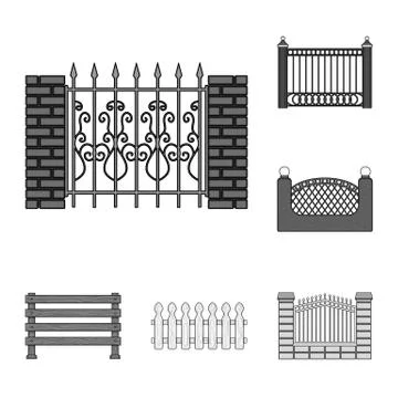 Vector design of gate and fence sign. Collection of gate and wall vector icon Illustrazione stock