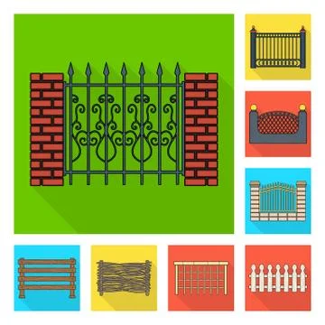 Vector design of gate and fence icon. Collection of gate and wall stock vector Stock Illustration
