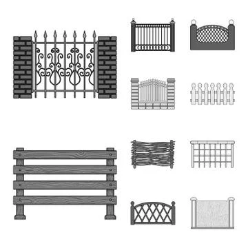 Vector design of gate and fence sign. Set of gate and wall stock vector 스톡 일러스트
