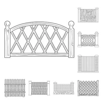Vector design of gate and fence sign. Collection of gate and wall stock vector 스톡 일러스트