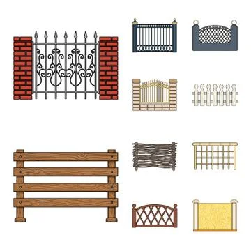 Vector design of gate and fence symbol. Set of gate and wall stock vector 스톡 일러스트