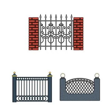 Vector design of gate and fence logo. Set of gate and wall stock vector Illustrazione stock