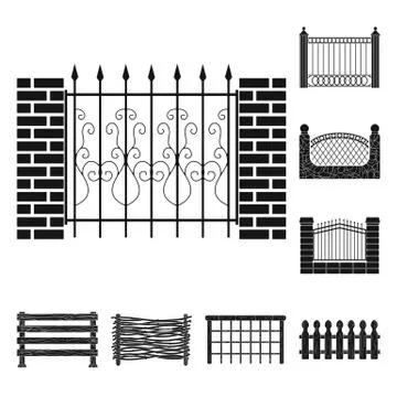 Vector design of gate and fence symbol. Collection of gate and wall stock vector Illustrazione stock