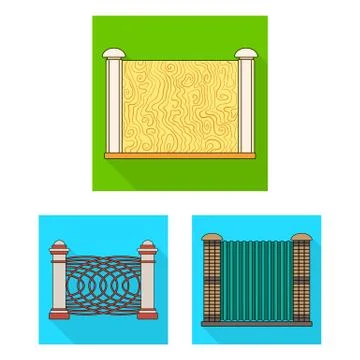 Vector design of gate and fence sign. Collection of gate and wall stock symbol 스톡 일러스트
