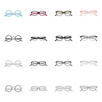 Vector design of glasses and frame symbol. Collection of glasses and accessory Stock Illustration
