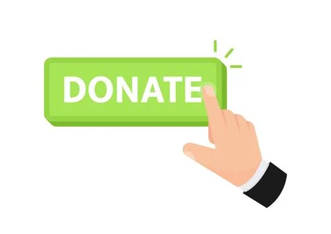 Vector design of a hand clicking a Donate button, representing online charitable Illustrazione stock