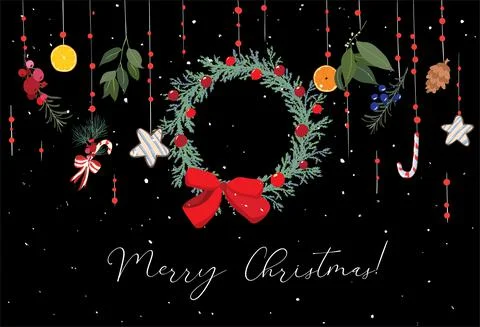 Vector design hand draw colorful color for Christmas greeting card. Typograph Stock Illustration