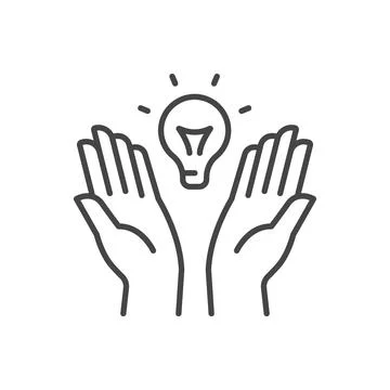 Vector design of hands near burning lightbulb Stock Illustration