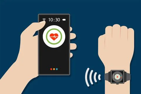 Vector design of hands wearing smartwatch and telephone Stock Illustration
