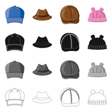 Vector design of headgear and cap symbol. Set of headgear and accessory stock Stock Illustration