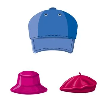 Vector design of headgear and cap symbol. Set of headgear and accessory stock Stock Illustration