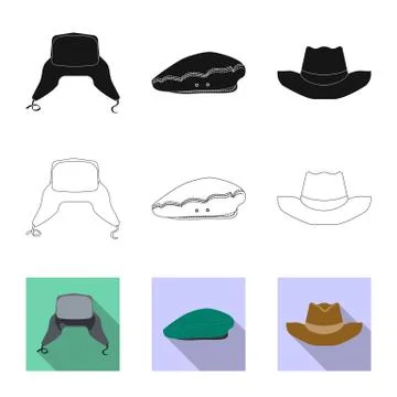 Vector design of headgear and cap logo. Collection of headgear and accessory Stock Illustration
