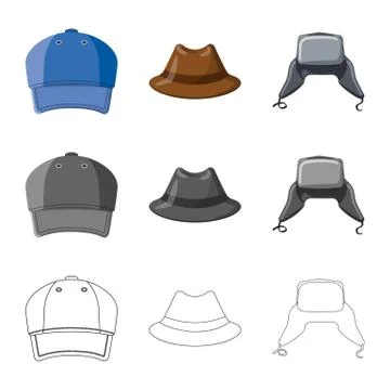 Vector design of headgear and cap icon. Set of headgear and accessory stock Stock Illustration