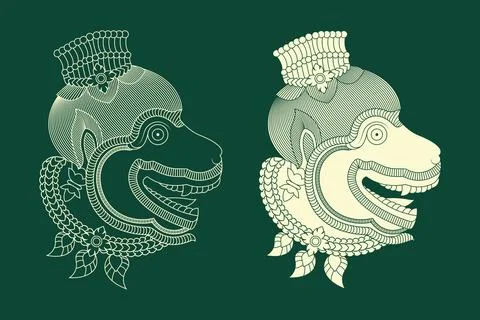 Vector design of Khmer Hanuman in Khmer art style Stock Illustration